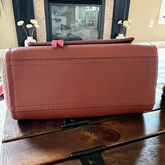 Coach Mini Bleeker Riley Carry All Leather Purse with Coral Accents Crossbody - Picture 5 of 13